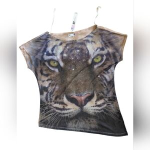NWT Kut From The Kloth T-shirt Graphic Tiger Face Assymetrical Hem Loose XS